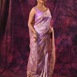 Elegant Lavender With All-Over Gold Abstract Pattern Chanderi Saree