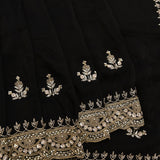 Black Saree With Stone Floral Booti And Multi-Row Gold Border