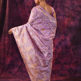 Elegant Lavender With All-Over Gold Abstract Pattern Chanderi Saree
