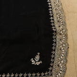 Black Saree With Stone Floral Booti And Multi-Row Gold Border