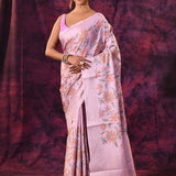 Lavender With Floral Embroidery And Sequin Work Tissue Silk Saree