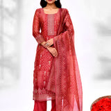 Candy Red Chiffon Floral Printed Kurta Set