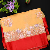 Vibrant Mustard Yellow Embroidered Organza Saree With Red Border