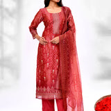 Candy Red Chiffon Floral Printed Kurta Set