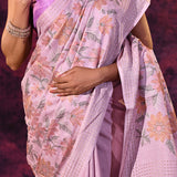Lavender With Floral Embroidery And Sequin Work Tissue Silk Saree