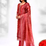 Candy Red Chiffon Floral Printed Kurta Set