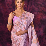 Lavender With Floral Embroidery And Sequin Work Tissue Silk Saree