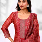 Candy Red Chiffon Floral Printed Kurta Set