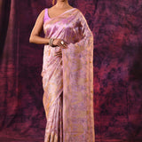 Delicate Orchid Pink With Gold Floral Design Chanderi Saree