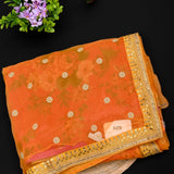 Dual-Tone Mustard & Orange Organza Saree With Silver Floral Sequin Butti & Gold Sequin Border