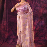 Delicate Orchid Pink With Gold Floral Design Chanderi Saree