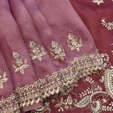 Mauve Saree With Floral Booti And Paisley Embroidered Border
