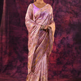 Delicate Orchid Pink With Gold Floral Design Chanderi Saree