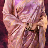 Delicate Orchid Pink With Gold Floral Design Chanderi Saree