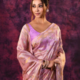 Delicate Orchid Pink With Gold Floral Design Chanderi Saree