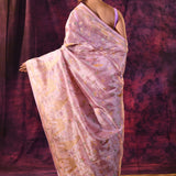 Delicate Orchid Pink With Gold Floral Design Chanderi Saree