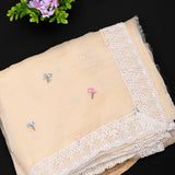 Mustard Yellow Organza Saree With Allover Silver Sequin Flower Butti & Gold Sequin Border
