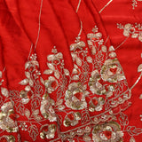 Red Saree With Dense Gold Sequin Floral Embroidery