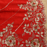 Red Saree With Dense Gold Sequin Floral Embroidery