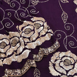 Purple Saree With Pearl Swirl Embroidery And Sequin Rose Motif