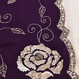 Purple Saree With Pearl Swirl Embroidery And Sequin Rose Motif