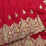 Pink-Red Saree With Multi-Row Gold Embroidered Border