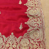 Pink-Red Saree With Multi-Row Gold Embroidered Border