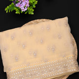 Cream Beige Organza Saree With Self Tone Gold Thread Floral Butti & Heavy Zardozi Sequin Border