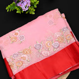 Baby Pink Designer Saree With Embroidered Floral & Dragonfly Motifs