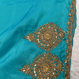 Teal Saree With Gold Medallion Embroidery