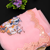 Pink Kanjivaram Saree With Pichwai Cow Motif Appliqué And Mirror Zigzag Border