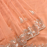 Peach Saree With Sprig Motifs And Pearl Floral Vine Border