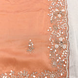 Peach Saree With Sprig Motifs And Pearl Floral Vine Border