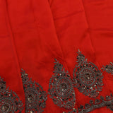 Red Saree With Antique Silver Medallion Embroidery