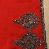 Red Saree With Antique Silver Medallion Embroidery