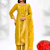 Venom Green Tissue Silk Golden Zari Kurta Set