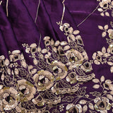 Purple Saree With Dense Gold Sequin Floral Embroidery