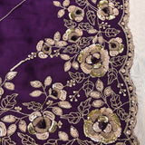 Purple Saree With Dense Gold Sequin Floral Embroidery