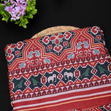 Red Silk Cotton Patola Inspired Printed Saree With Multicolour Geometric Floral & Elephant Border