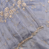 Grey-Blue Saree With Sunburst Floral Vine Embroidery