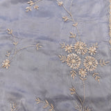 Grey-Blue Saree With Sunburst Floral Vine Embroidery