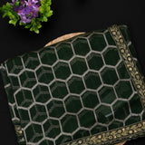 Deep Bottle Green Georgette Designer Saree With Gold Zari Honeycomb Jaal & Embroidered Border