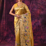 Peach Pink Tissue Silk Saree With Floral Embroidery And Sequin Work