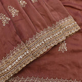 Rust Brown Organza Saree With Heavy Hand Embroidered Zari Border And Sequin Butti