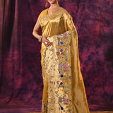 Peach Pink Tissue Silk Saree With Floral Embroidery And Sequin Work