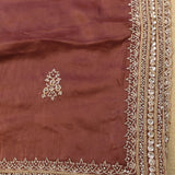 Rust Brown Organza Saree With Heavy Hand Embroidered Zari Border And Sequin Butti