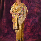 Peach Pink Tissue Silk Saree With Floral Embroidery And Sequin Work