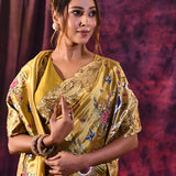 Peach Pink Tissue Silk Saree With Floral Embroidery And Sequin Work