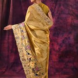 Peach Pink Tissue Silk Saree With Floral Embroidery And Sequin Work