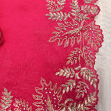 Rani Pink Organza Saree With Hand Embroidered Leaf Motif Border And Stone Work